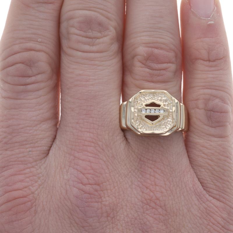 Round Cut Harley-Davidson Stamper Diamond Shield Men's Ring - Yellow Gold 10k Motorcycles For Sale
