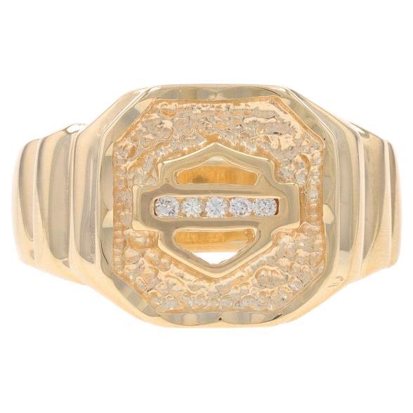 Harley-Davidson Stamper Diamond Shield Men's Ring - Yellow Gold 10k Motorcycles