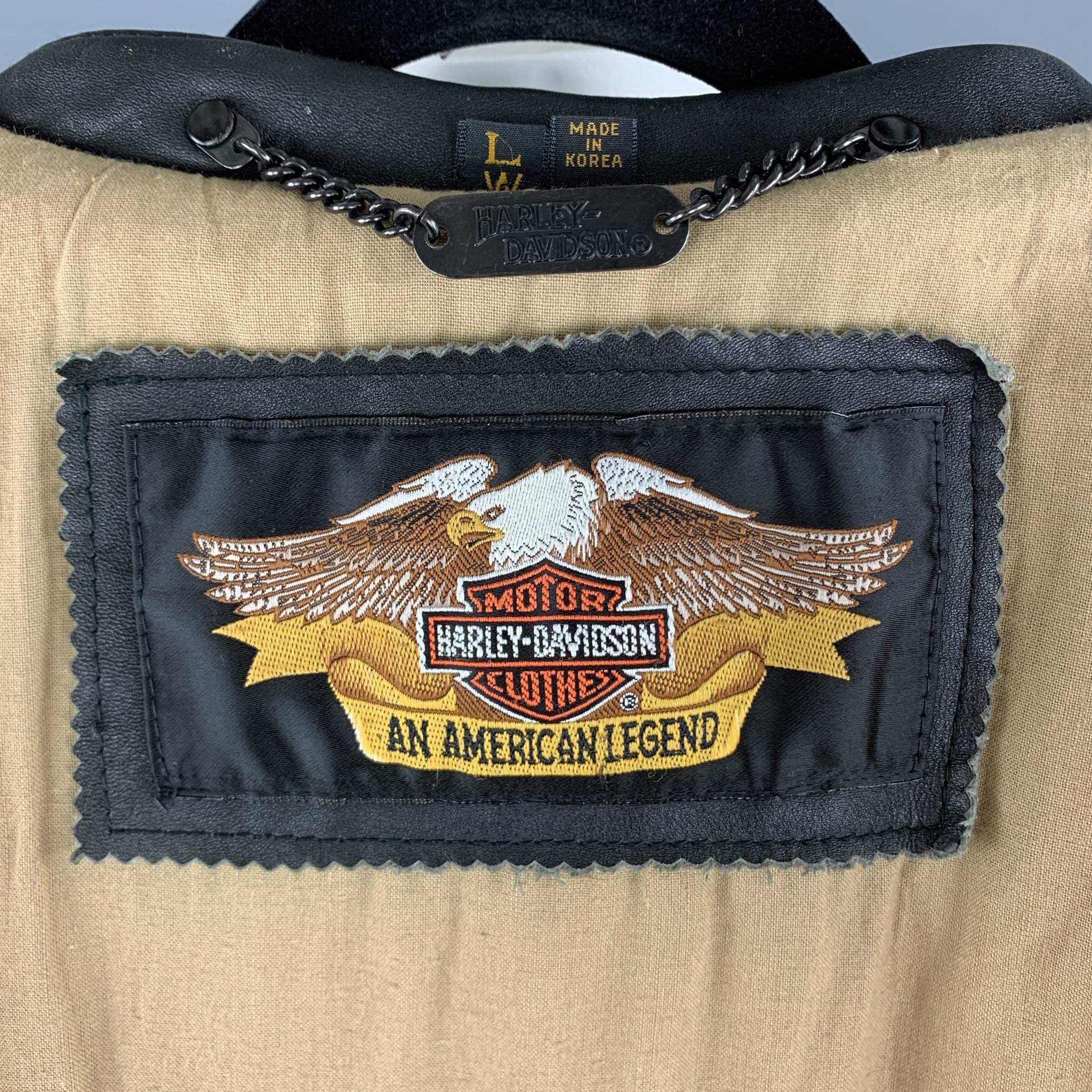 HARLEY DAVIDSON Vintage Size L Black Antique Leather Motorcycle Drifter Jacket In Good Condition In San Francisco, CA