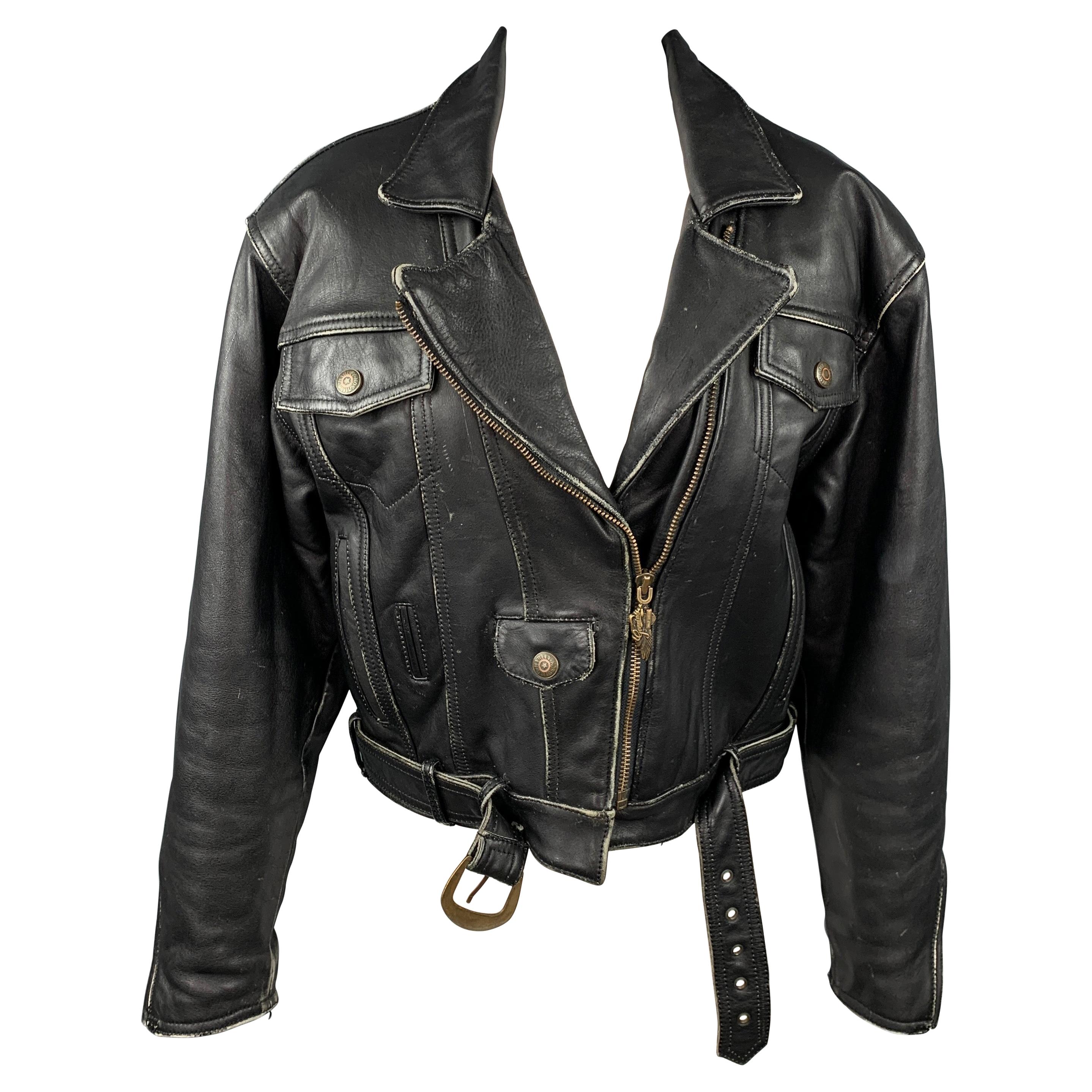 HARLEY DAVIDSON Vintage Size L Black Antique Leather Motorcycle Drifter  Jacket at 1stDibs