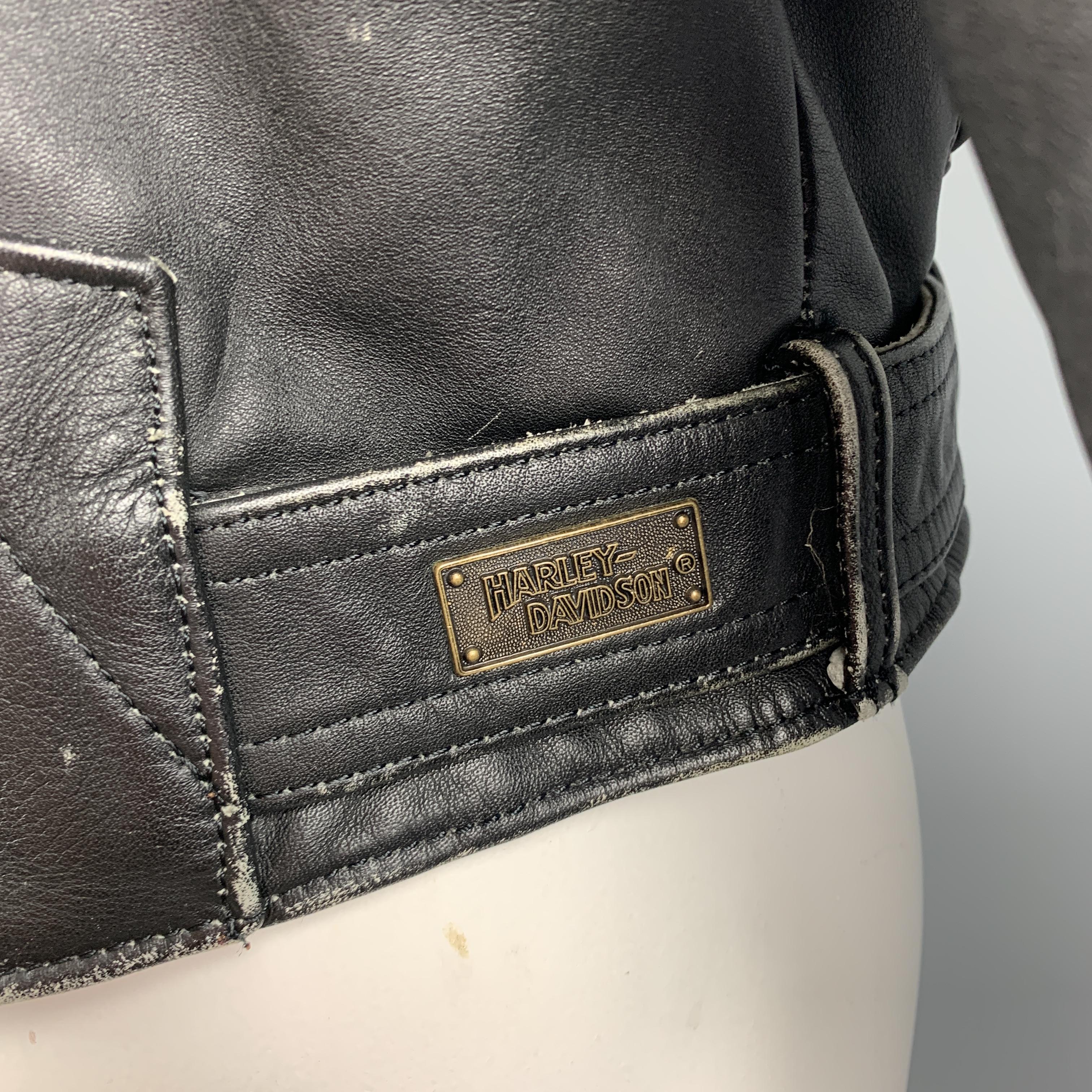 HARLEY DAVIDSON Vintage Size L Black Antique Leather Motorcycle Jacket 3