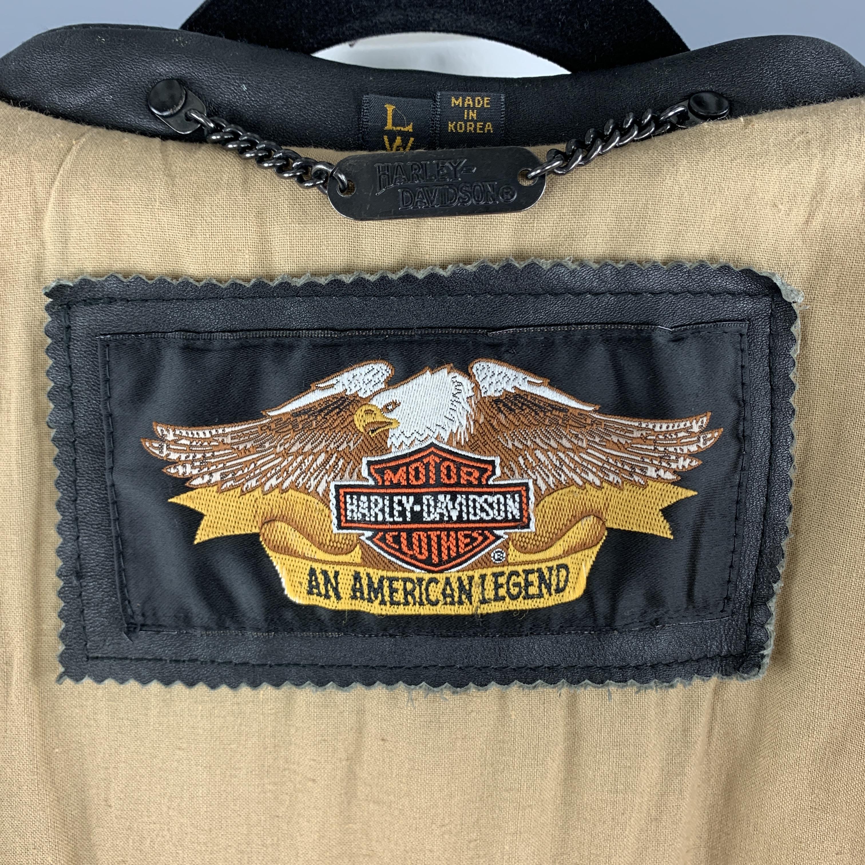 HARLEY DAVIDSON Vintage Size L Black Antique Leather Motorcycle Jacket 5
