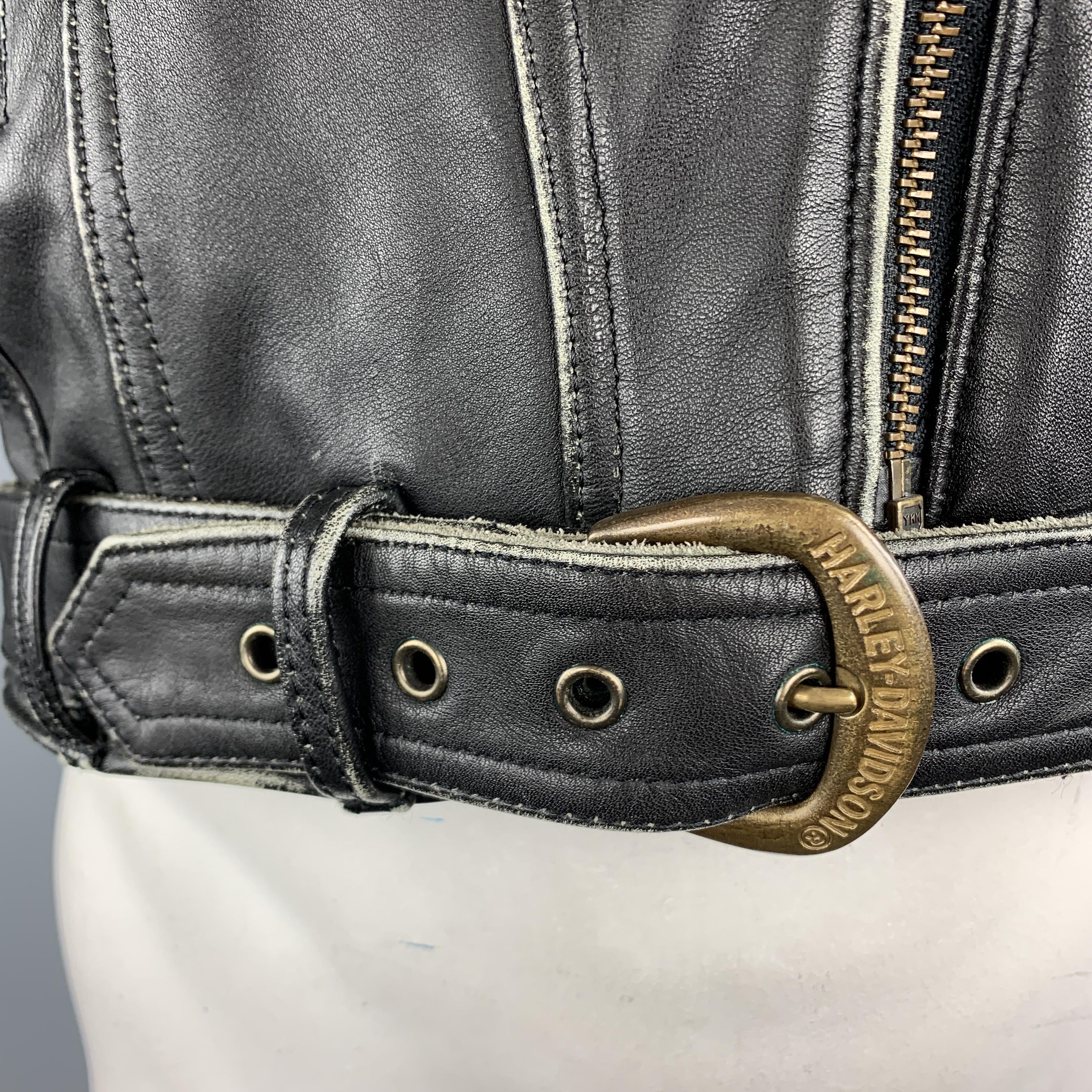 HARLEY DAVIDSON Vintage Size L Black Antique Leather Motorcycle Jacket In Good Condition In San Francisco, CA
