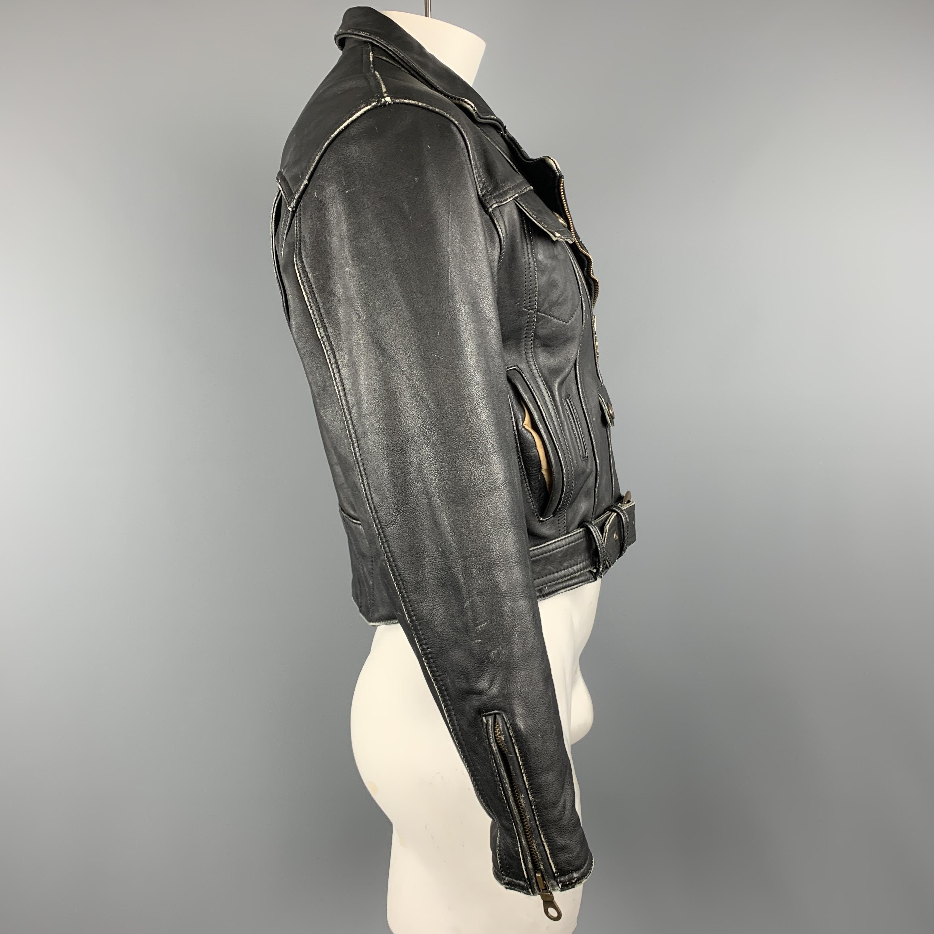 Men's HARLEY DAVIDSON Vintage Size L Black Antique Leather Motorcycle Jacket