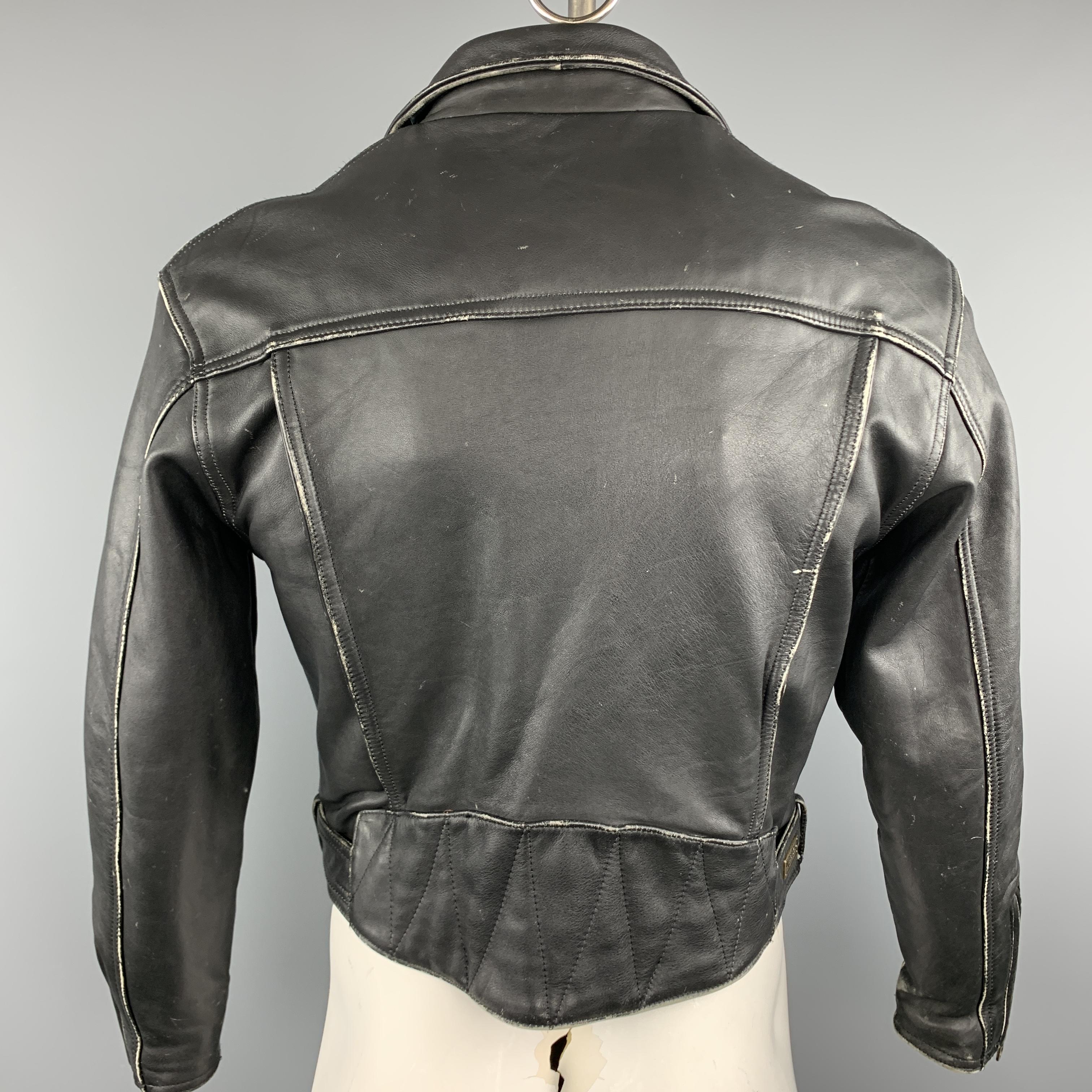 HARLEY DAVIDSON Vintage Size L Black Antique Leather Motorcycle Jacket 1
