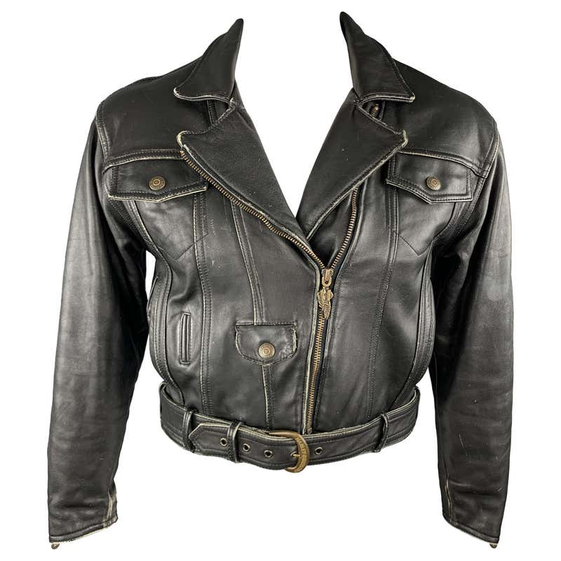 HARLEY DAVIDSON Vintage Size L Black Antique Leather Motorcycle Jacket ...