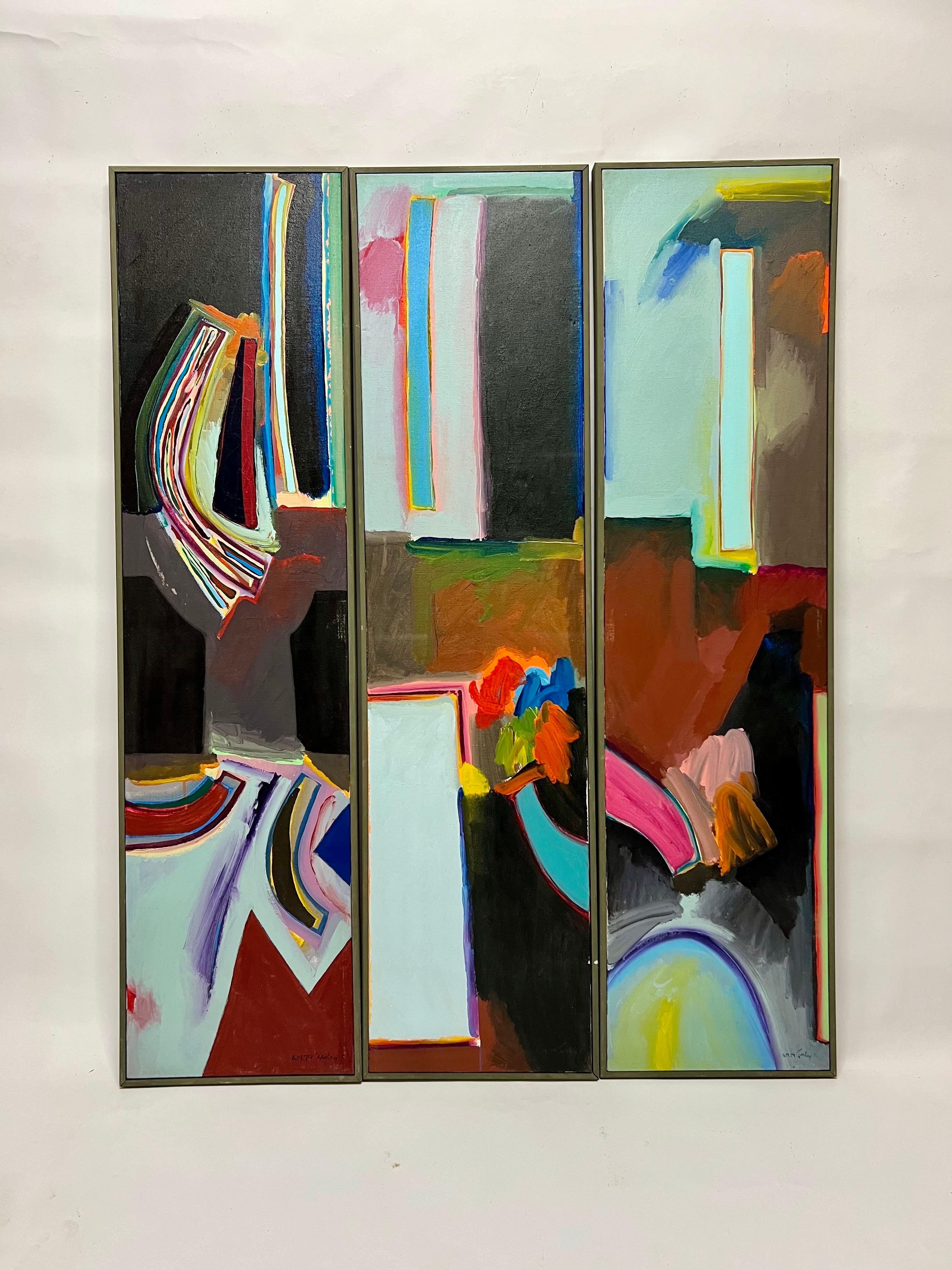 Triptyque de peintures abstraites Harley Francis, années 1970 en vente 4