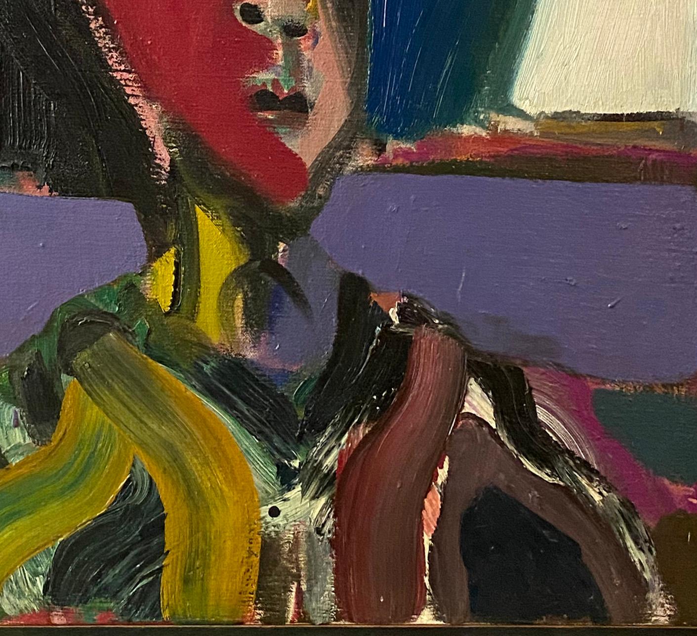 1964 “Woman with a Red Face” Abstract Portrait in Oil by Harley Francis 2