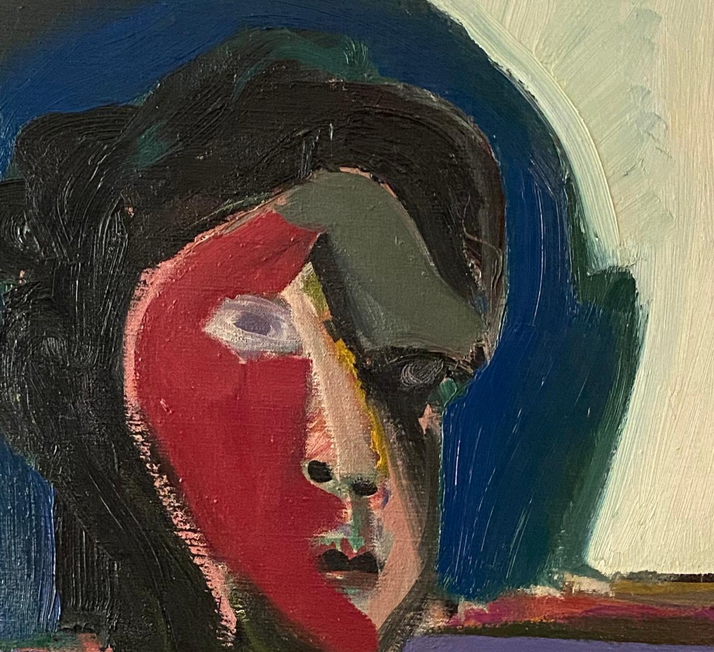 1964 “Woman with a Red Face” Abstract Portrait in Oil by Harley Francis 3