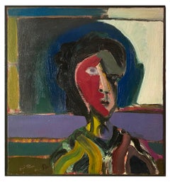 1964 “Woman with a Red Face” Abstract Portrait in Oil by Harley Francis