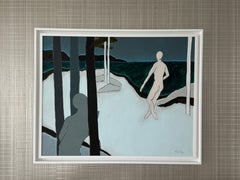 Large Abstract Oil on Canvas Arcadia at Dusk Modernist Landscape