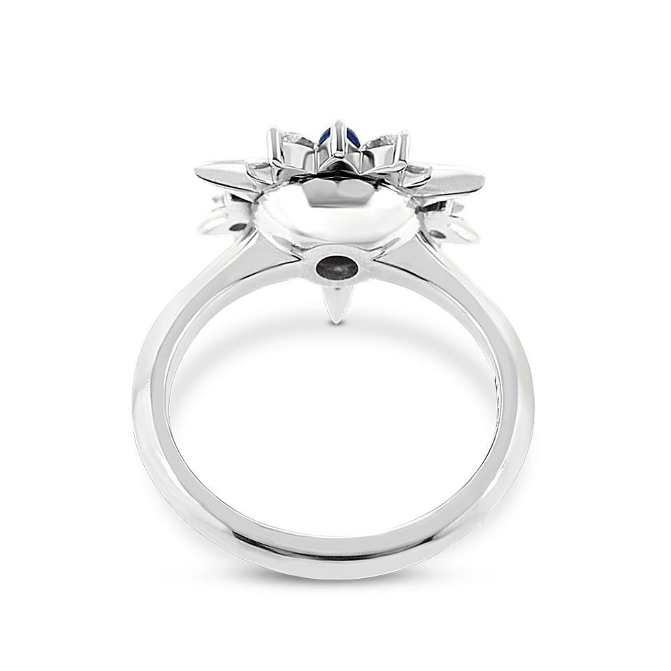 18kt White Gold Blue Sapphire And Diamond Ring

-5.9gms Premium Palladium Based 18ct White Gold
-Centre Stone - Sri Lankan Blue Sapphire Total Weight 0.69ct
-Pear-Shaped Blue Sri Lankan Sapphire + 6 x Round Brilliant Cut Sri Lankan Blue Sapphire