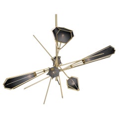 Harlow Large Chandelier in Satin Brass & Smoked Gray Glass