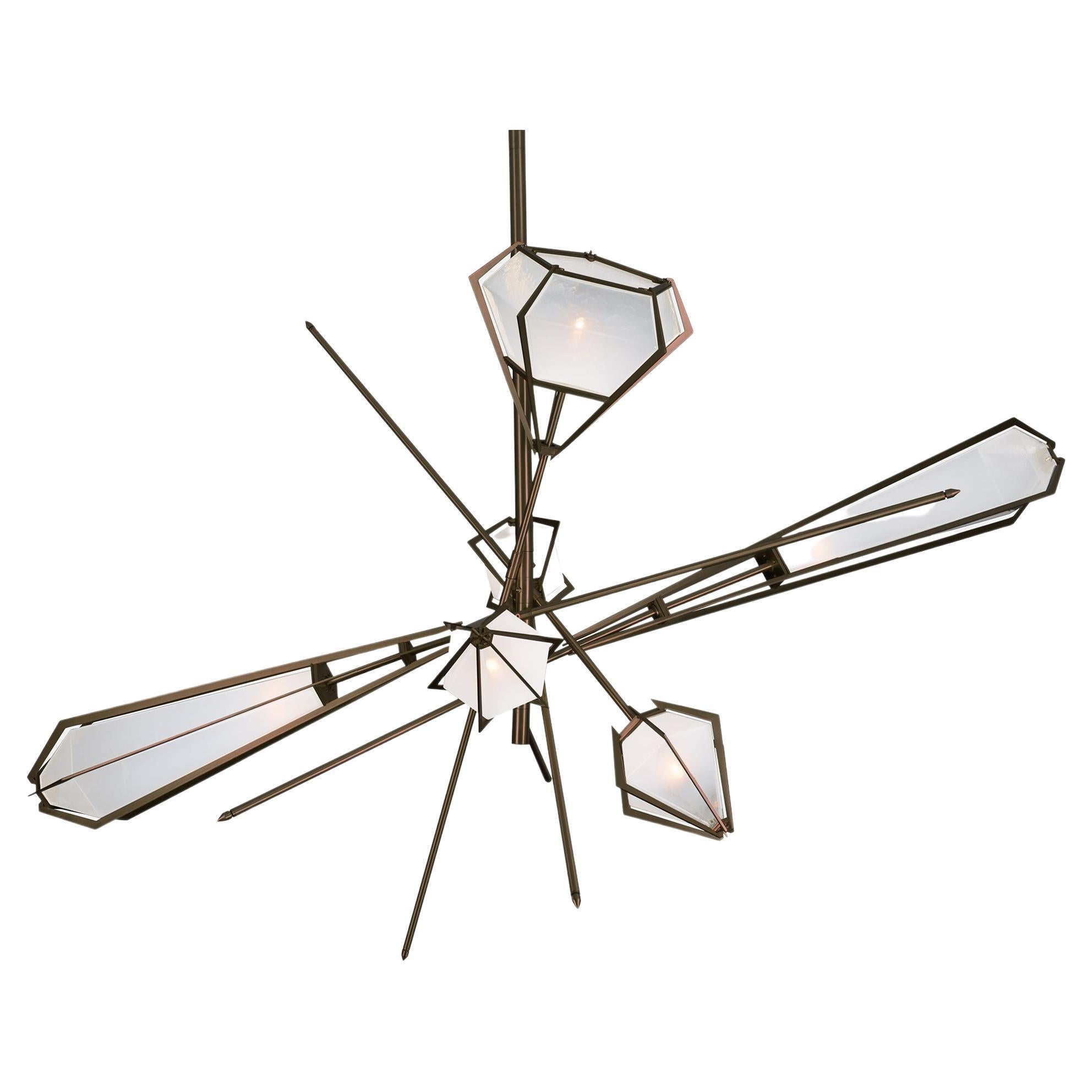 Harlow Large Chandelier in Satin Bronze & Alabaster White Glass For Sale
