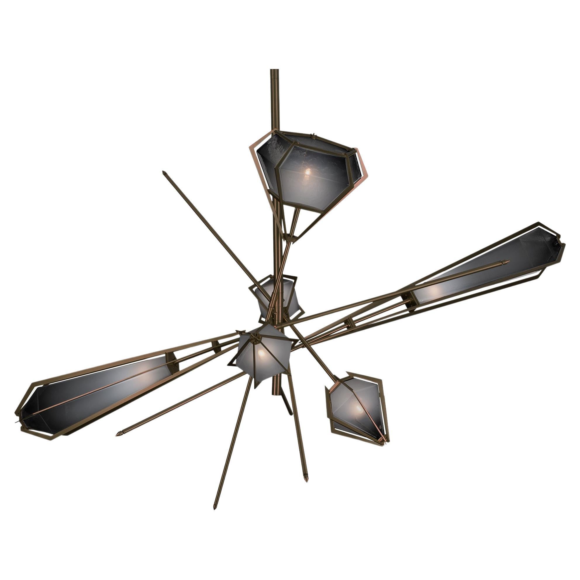 Harlow Large Chandelier in Satin Bronze & Smoked Gray Glass For Sale
