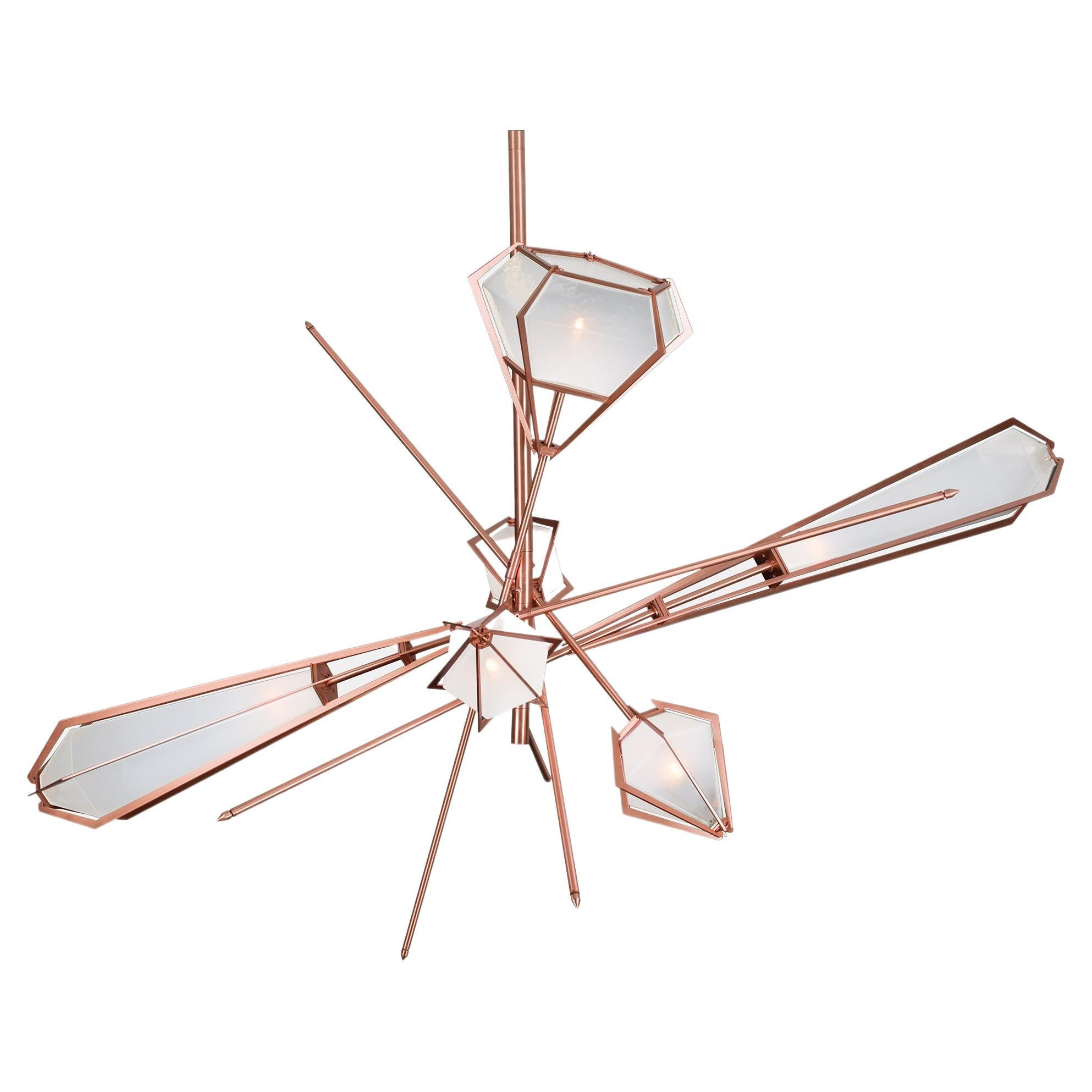 Harlow Large Chandelier in Satin Copper & Alabaster White Glass For Sale