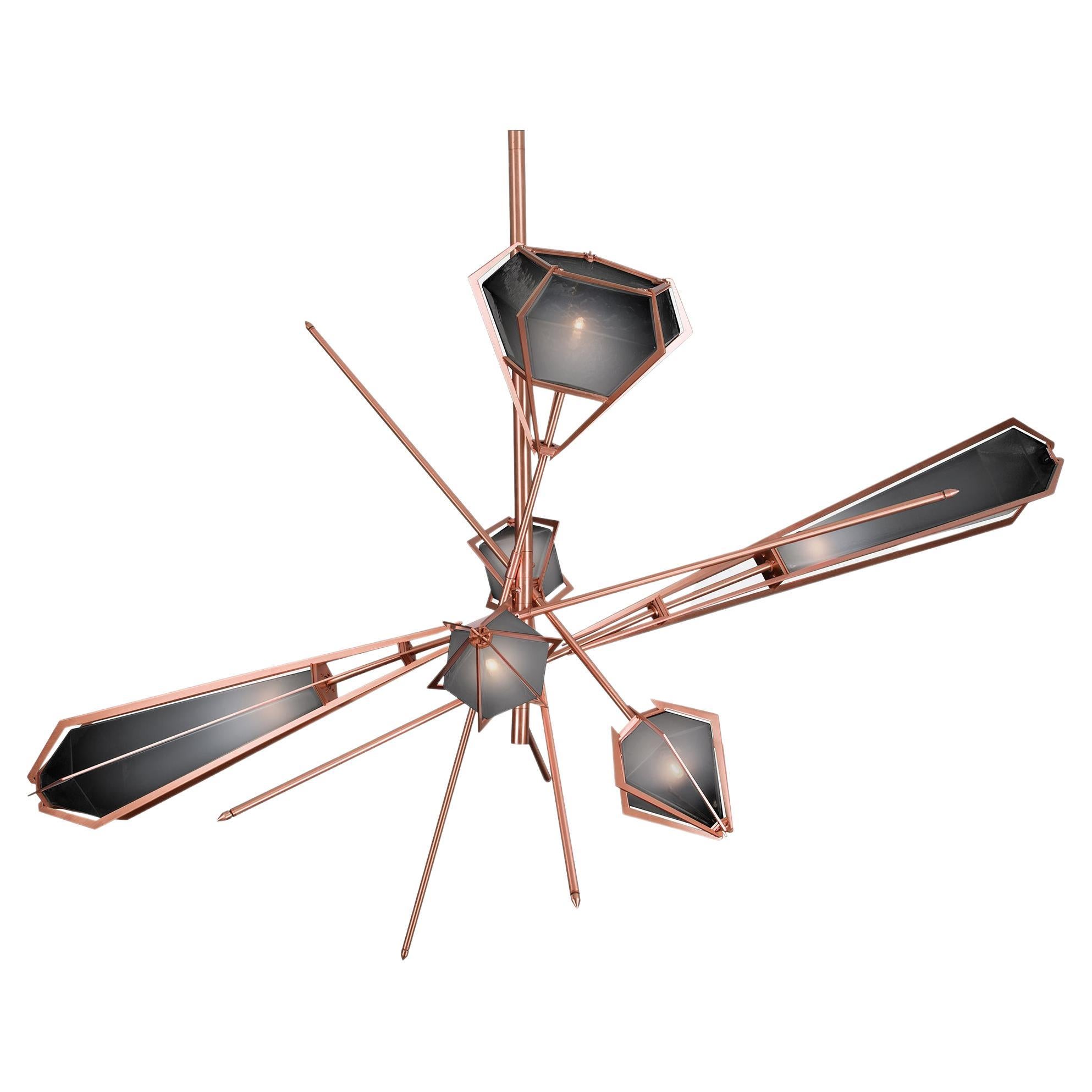 Harlow Large Chandelier in Satin Copper & Smoked Gray Glass For Sale
