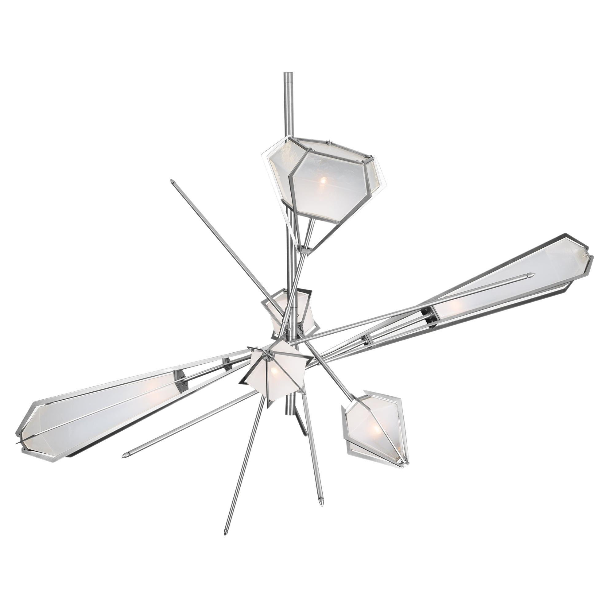 Harlow Large Chandelier in Satin Nickel & Alabaster White Glass For Sale