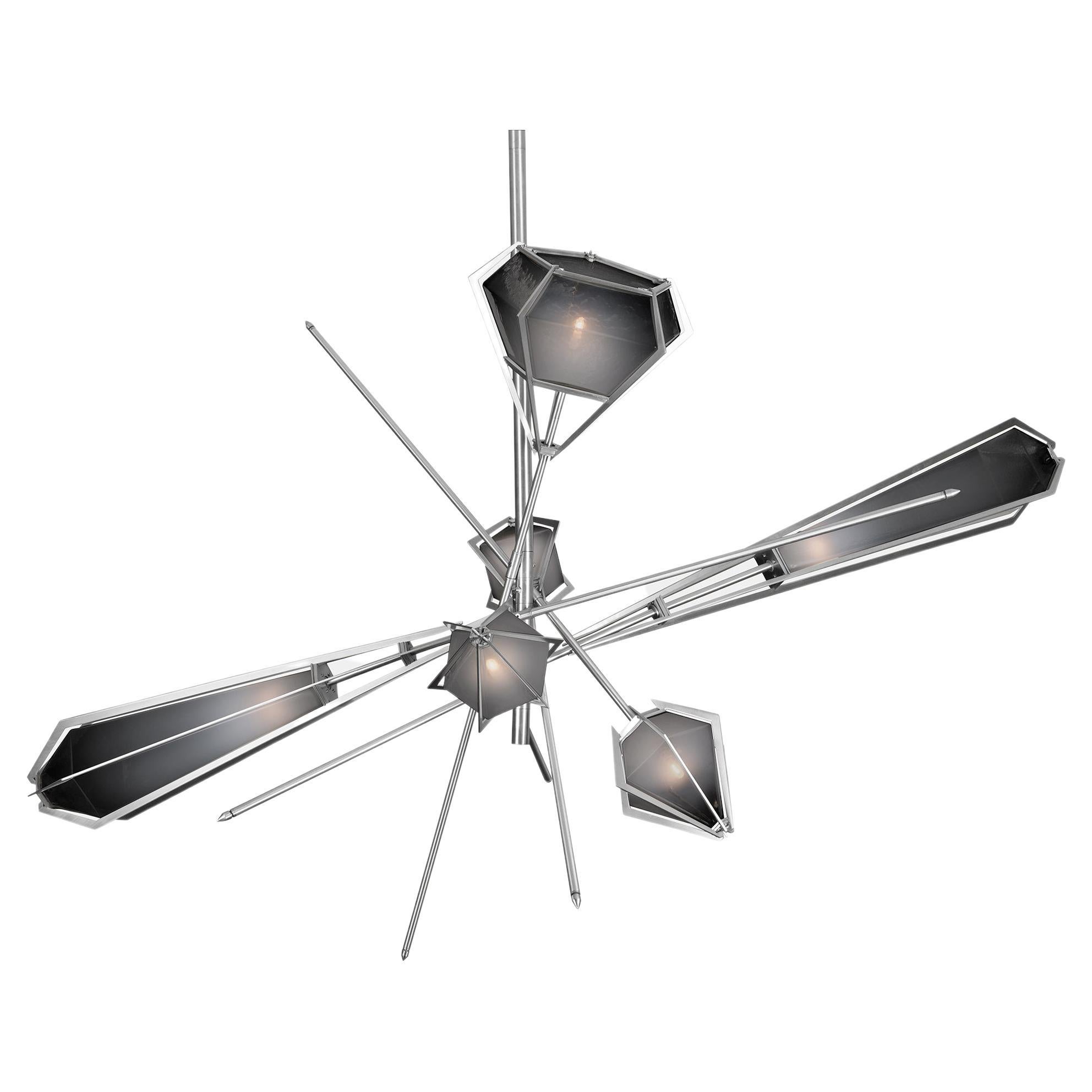 Harlow Large Chandelier in Satin Nickel & Smoked Gray Glass For Sale