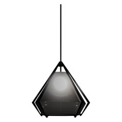Harlow Large Pendant in Blackened Steel & Smoked Gray Glass