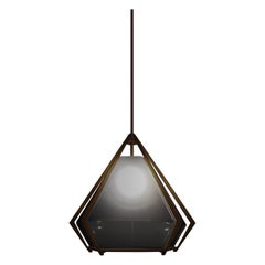 Harlow Large Pendant in Satin Bronze & Smoked Gray Glass