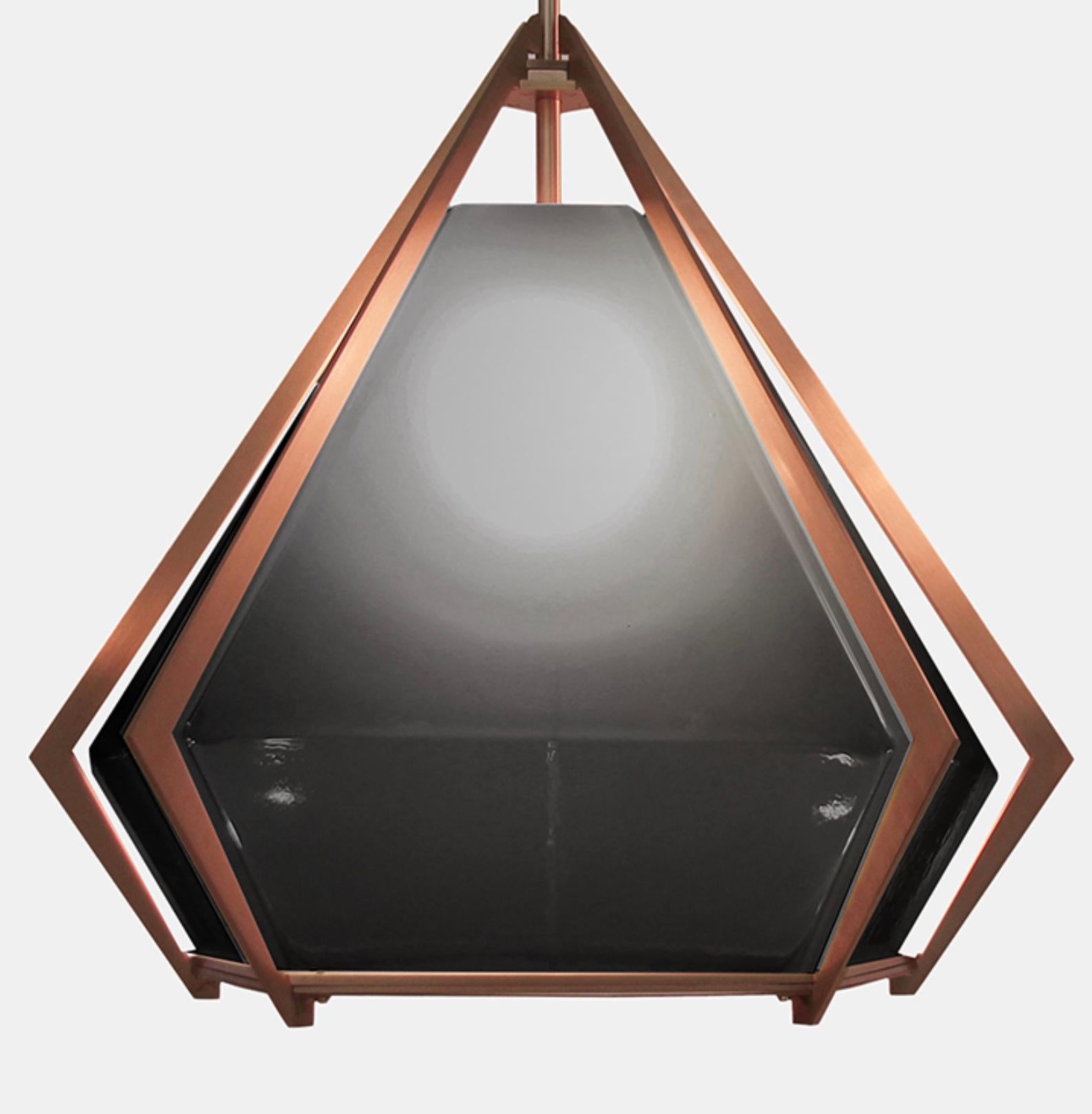 Canadian Harlow Large Pendant in Satin Copper & Smoked Gray Glass For Sale