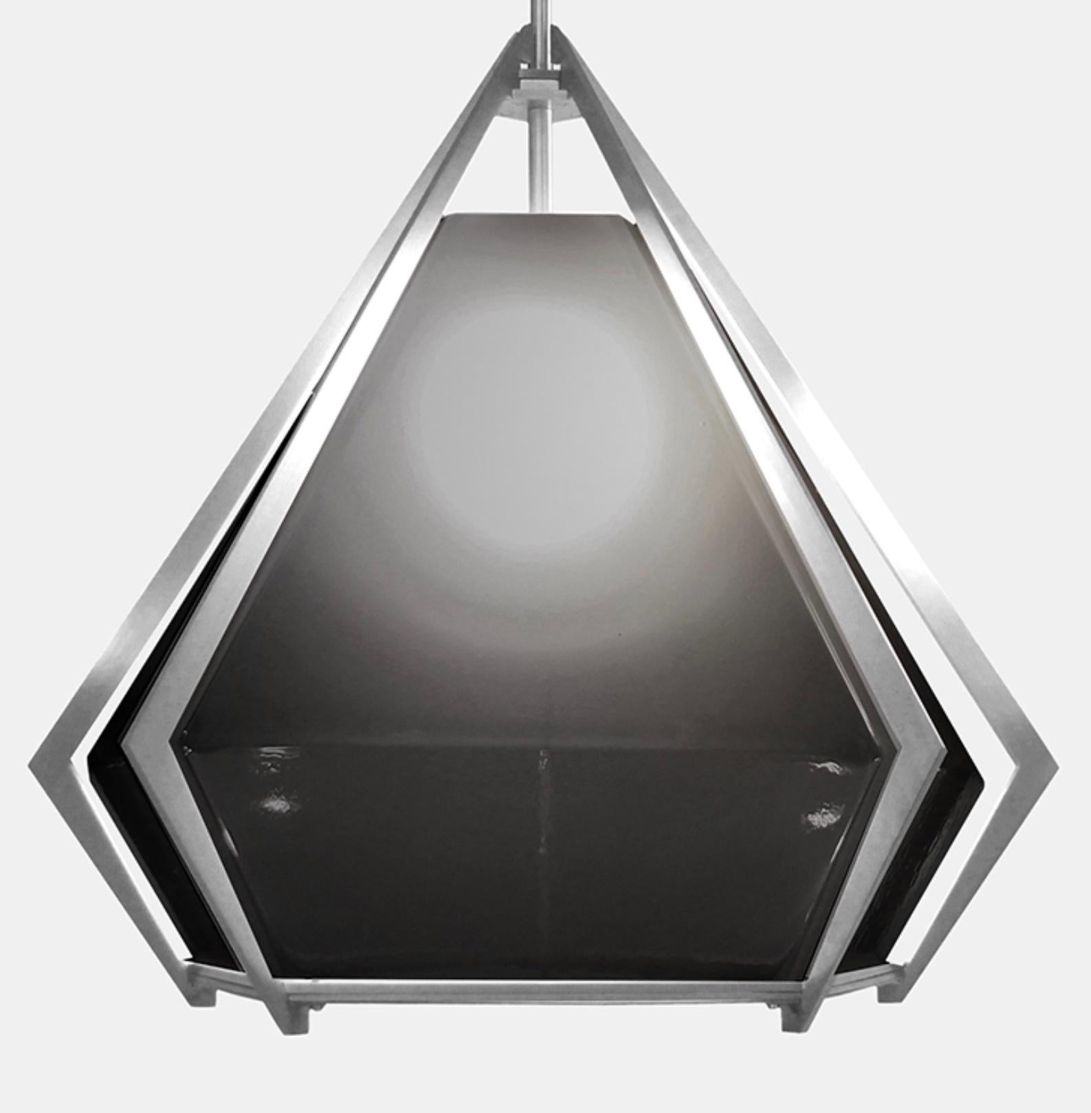 Canadian Harlow Large Pendant in Satin Nickel & Smoked Gray Glass For Sale