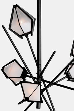 Harlow Small Chandelier in Blackened Steel & Alabaster White Glass