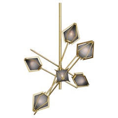Harlow Small Chandelier in Satin Brass & Smoked Gray Glass