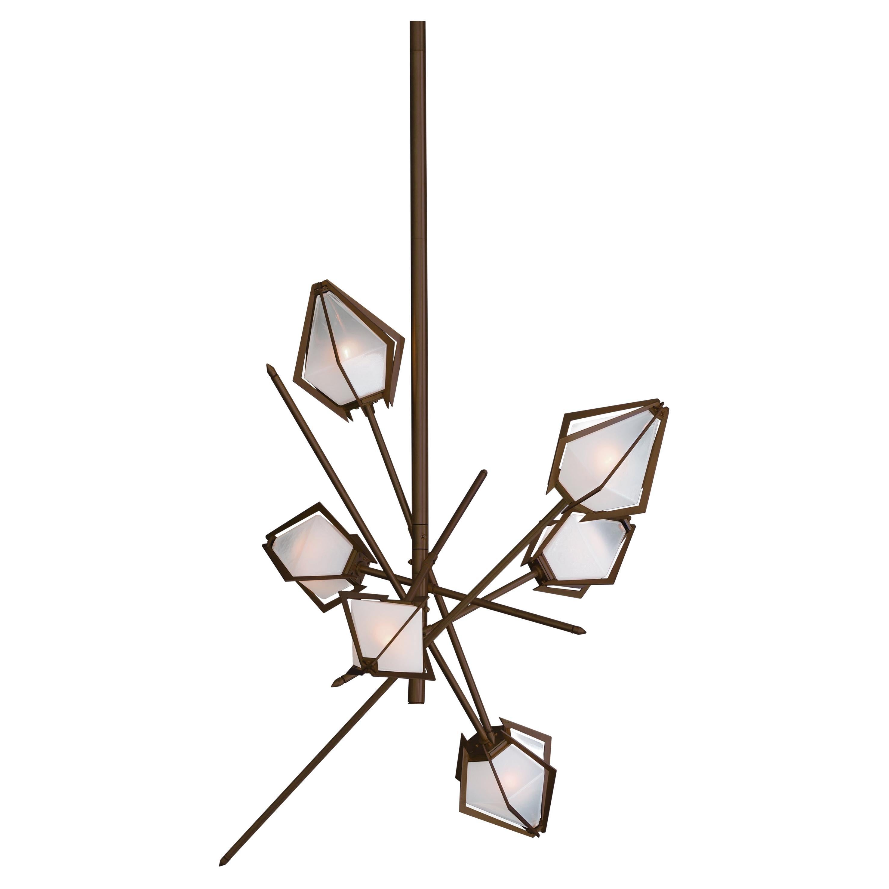 Harlow Small Chandelier in Satin Bronze & Alabaster White Glass