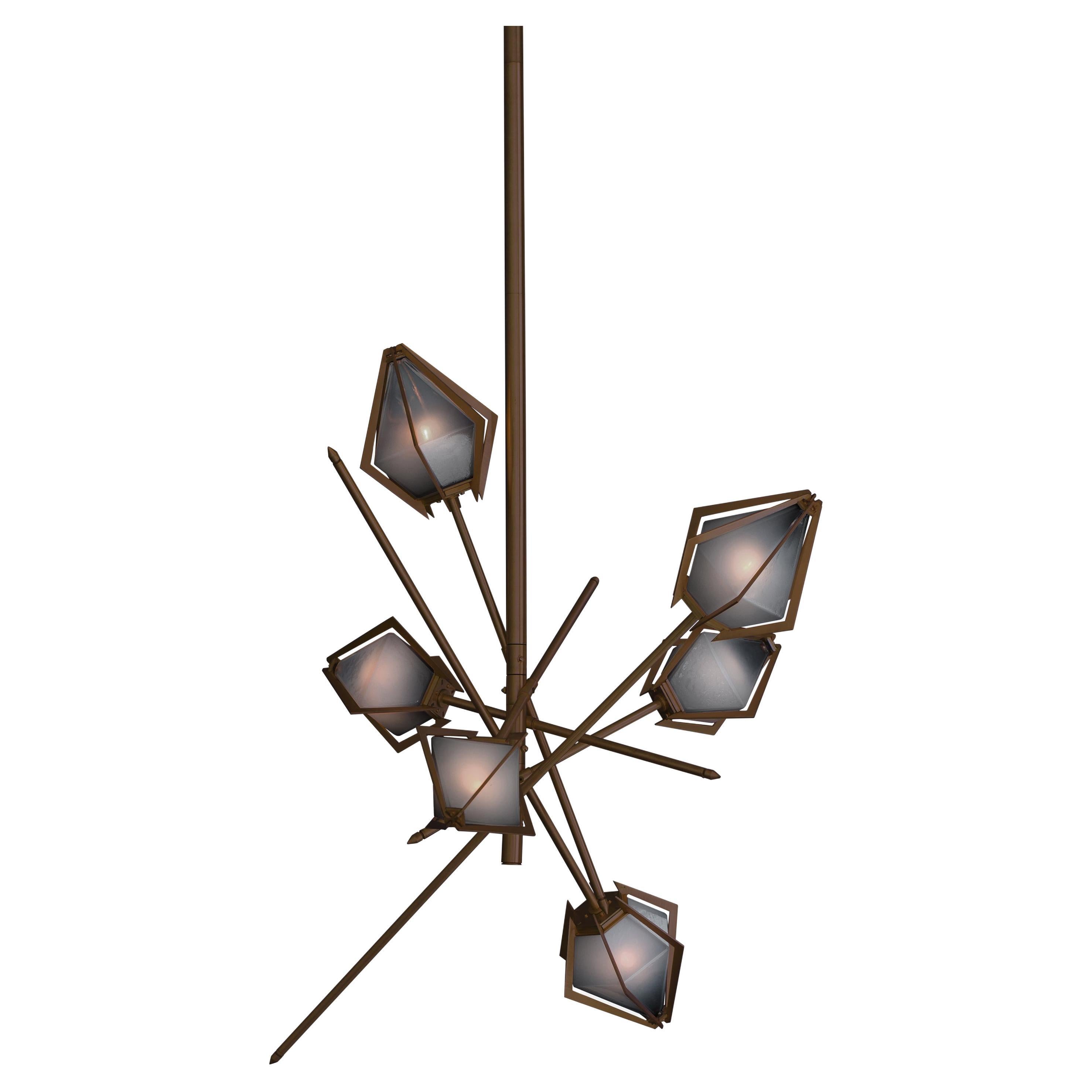 Harlow Small Chandelier in Satin Bronze & Smoked Gray Glass