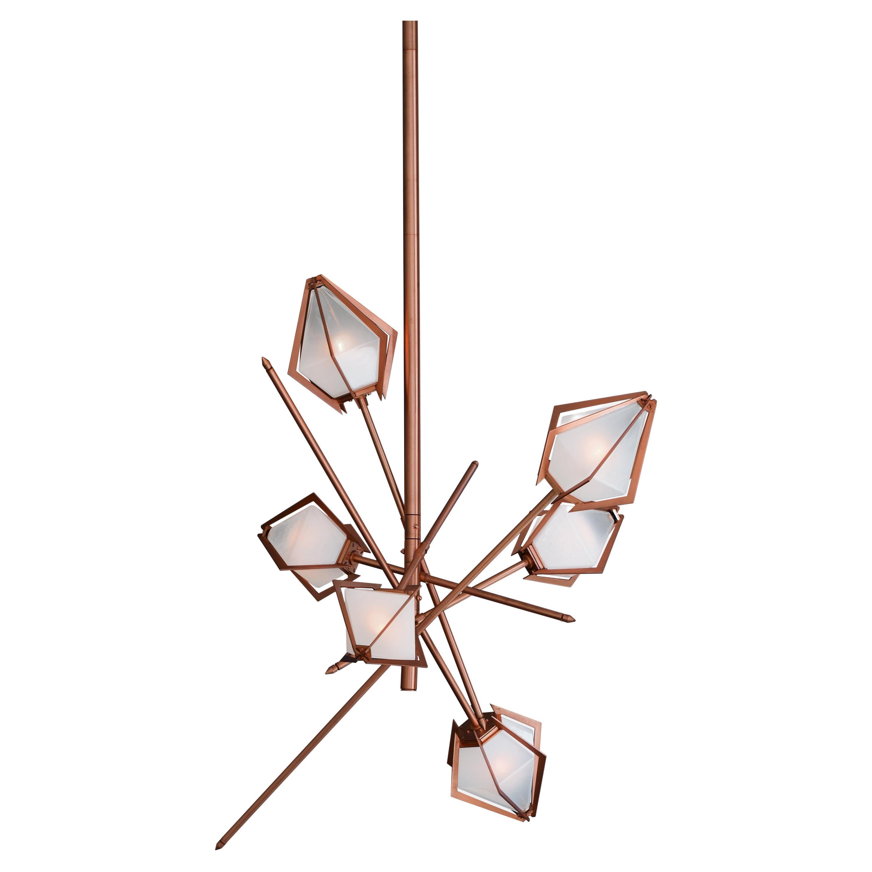 Harlow Small Chandelier in Satin Copper & Alabaster White Glass For Sale