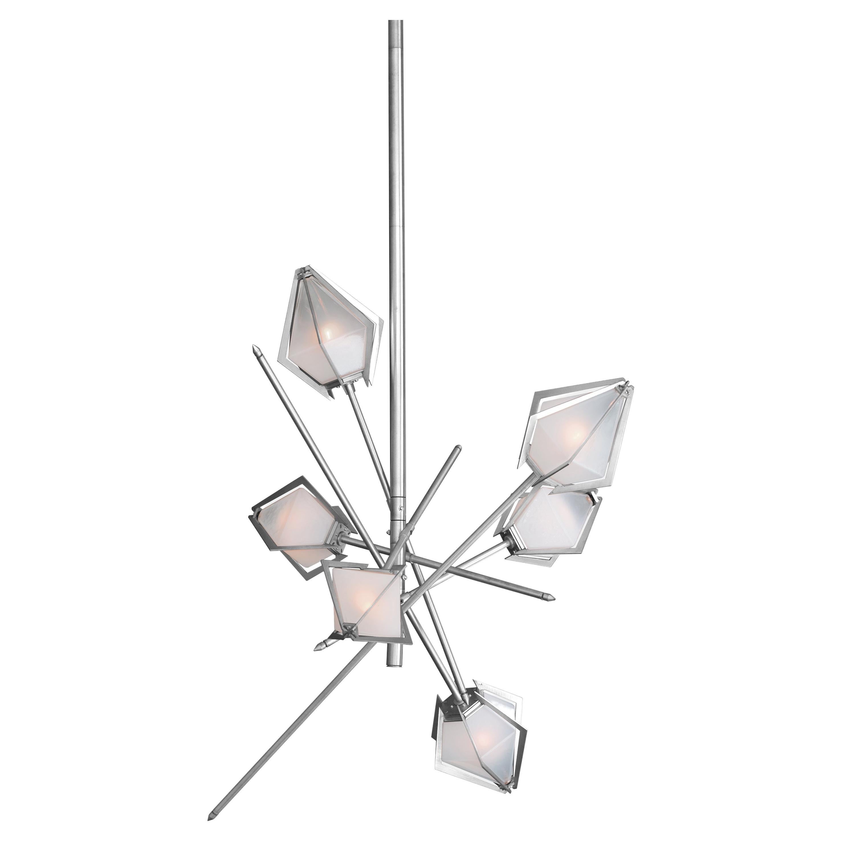 Harlow Small Chandelier in Satin Nickel & Alabaster White Glass For Sale