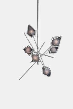 Harlow Small Chandelier in Satin Nickel & Smoked Gray Glass