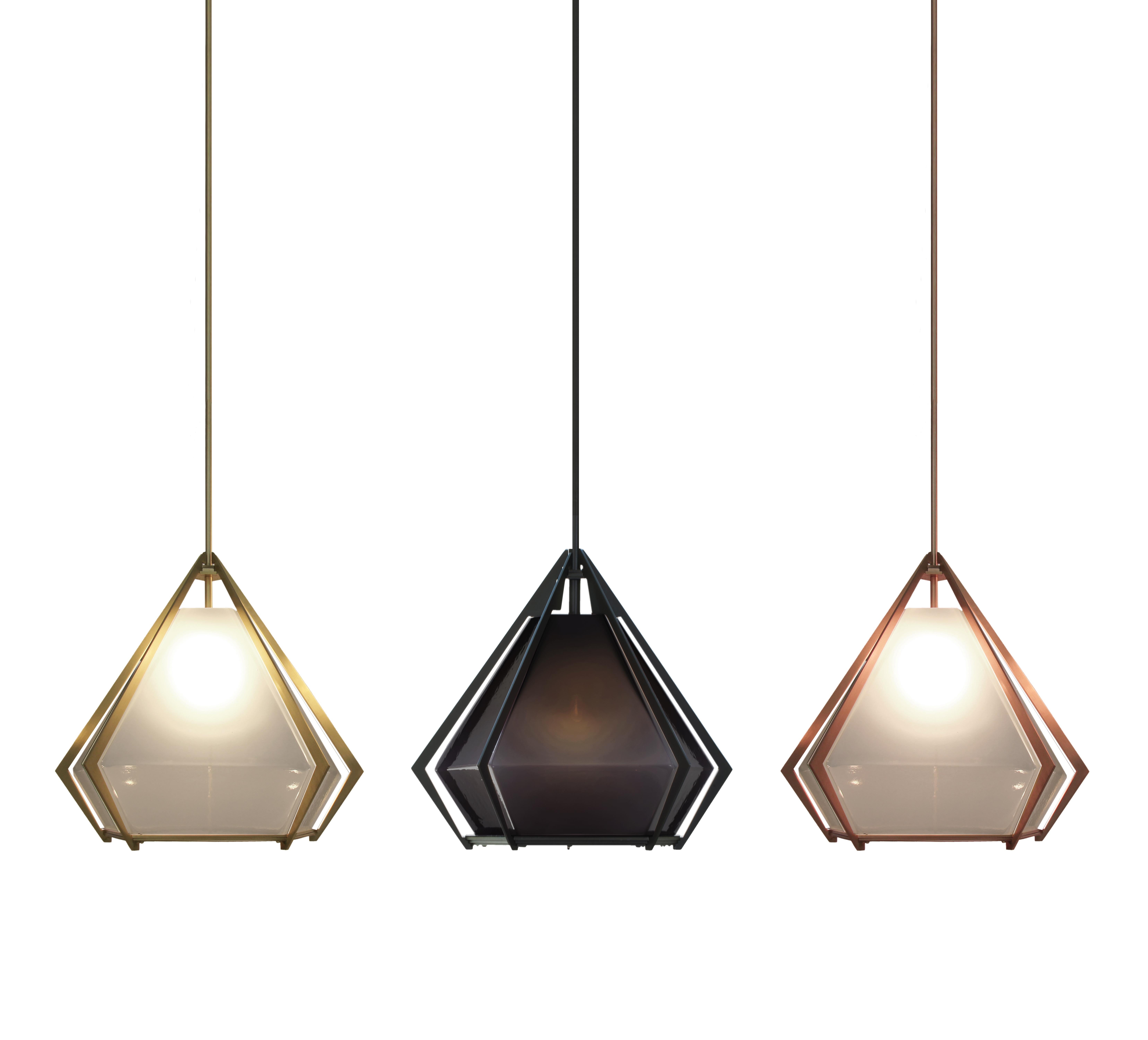 Harlow Small Pendant in Blackened Steel & Alabaster White Glass In New Condition For Sale In New York, NY