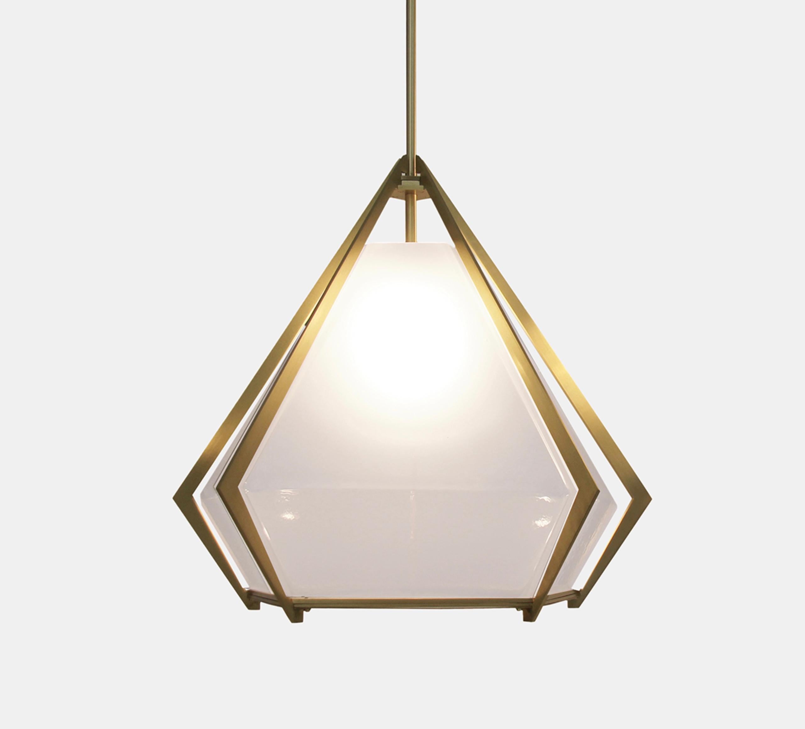 The Harlow Small Pendant offers an elegant starburst of light that reflects and refracts through its mold-blown glass shade. A sparkling prism, the Harlow Small Pendant is directly inspired by the world of jewelry with its metallic frame encasing a