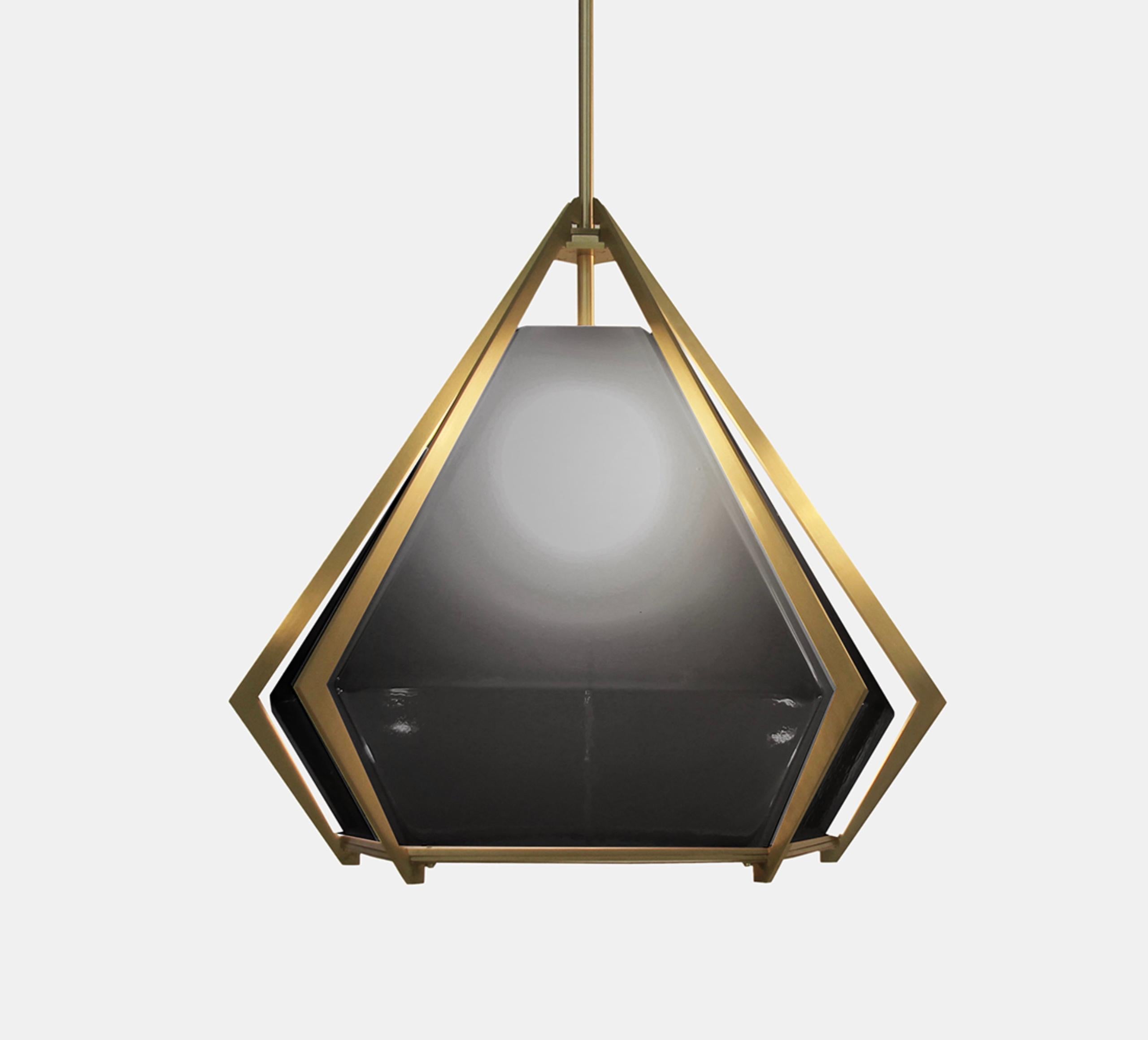 Harlow Small Pendant in Satin Brass & Smoked Gray Glass In New Condition For Sale In New York, NY