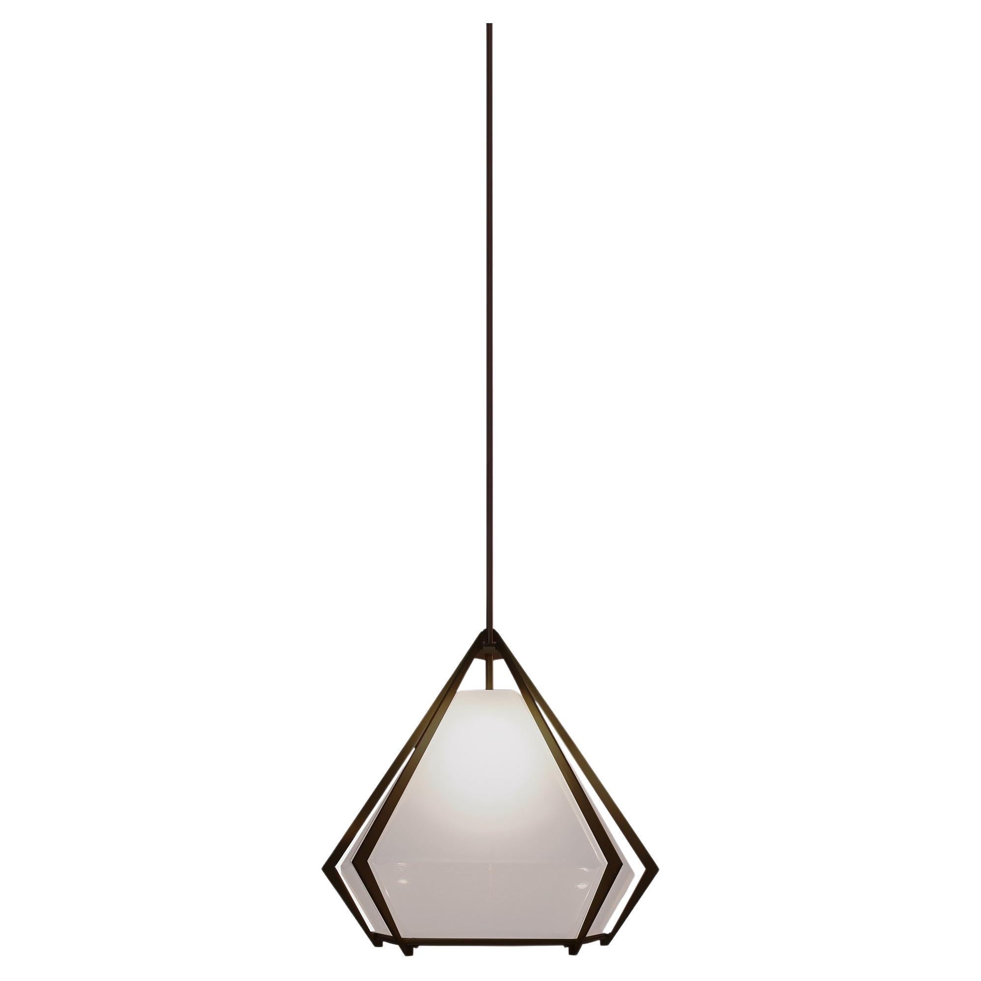 Harlow Small Pendant in Satin Bronze & Alabaster White Glass For Sale
