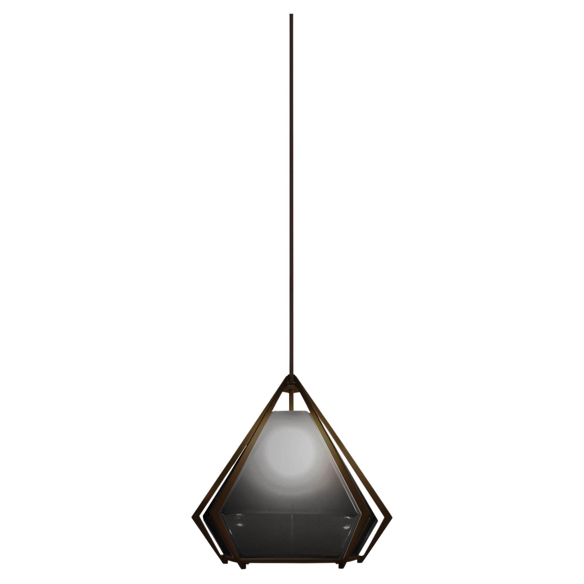 Harlow Small Pendant in Satin Bronze & Smoked Gray Glass For Sale