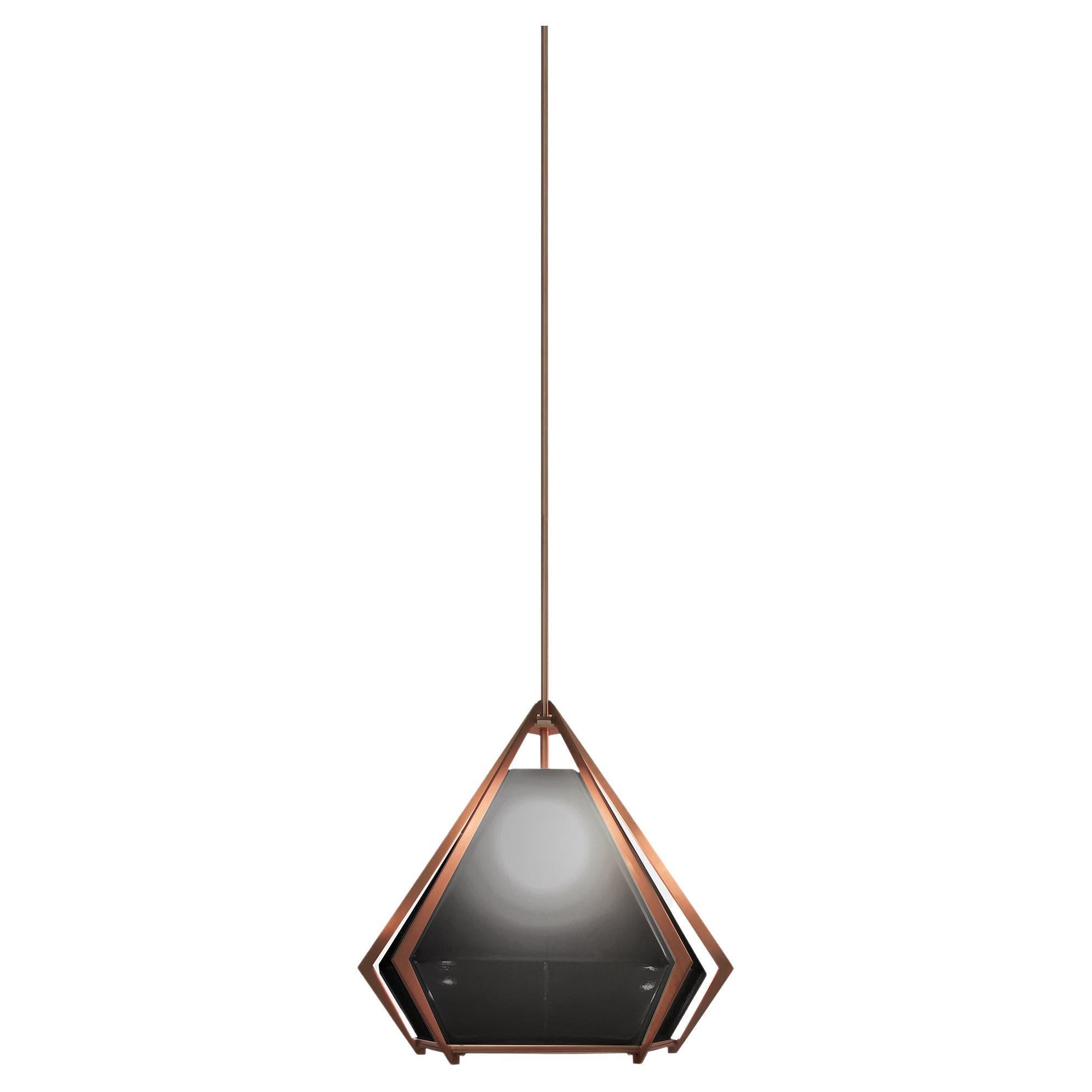 Harlow Small Pendant in Satin Copper & Smoked Gray Glass For Sale