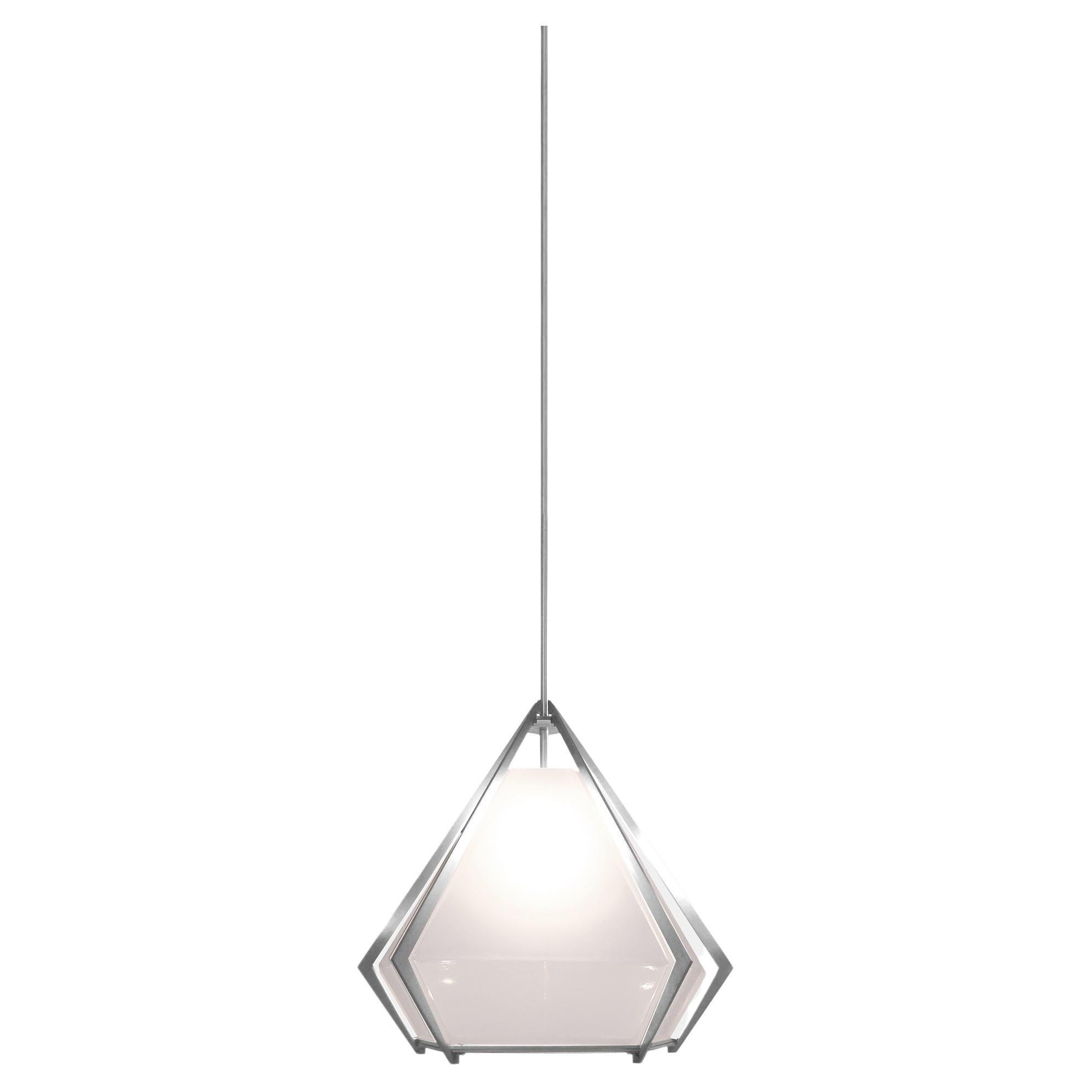 Harlow Small Pendant in Satin Nickel & Alabaster White Glass For Sale