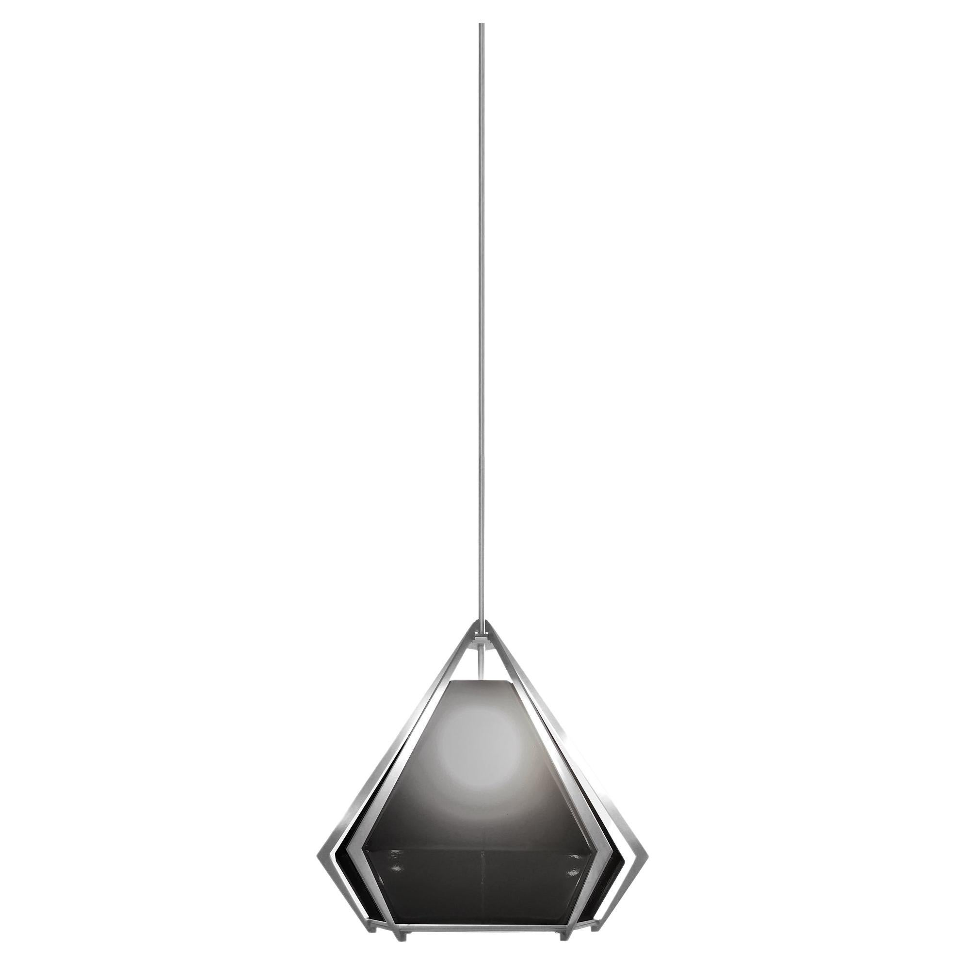 Harlow Small Pendant in Satin Nickel & Smoked Gray Glass For Sale