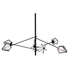 Harlow Spoke Chandelier Large in Blackened Steel and Alabaster White Glass