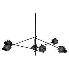 Harlow Spoke Chandelier Large in Blackened Steel and Smoked Gray Glass