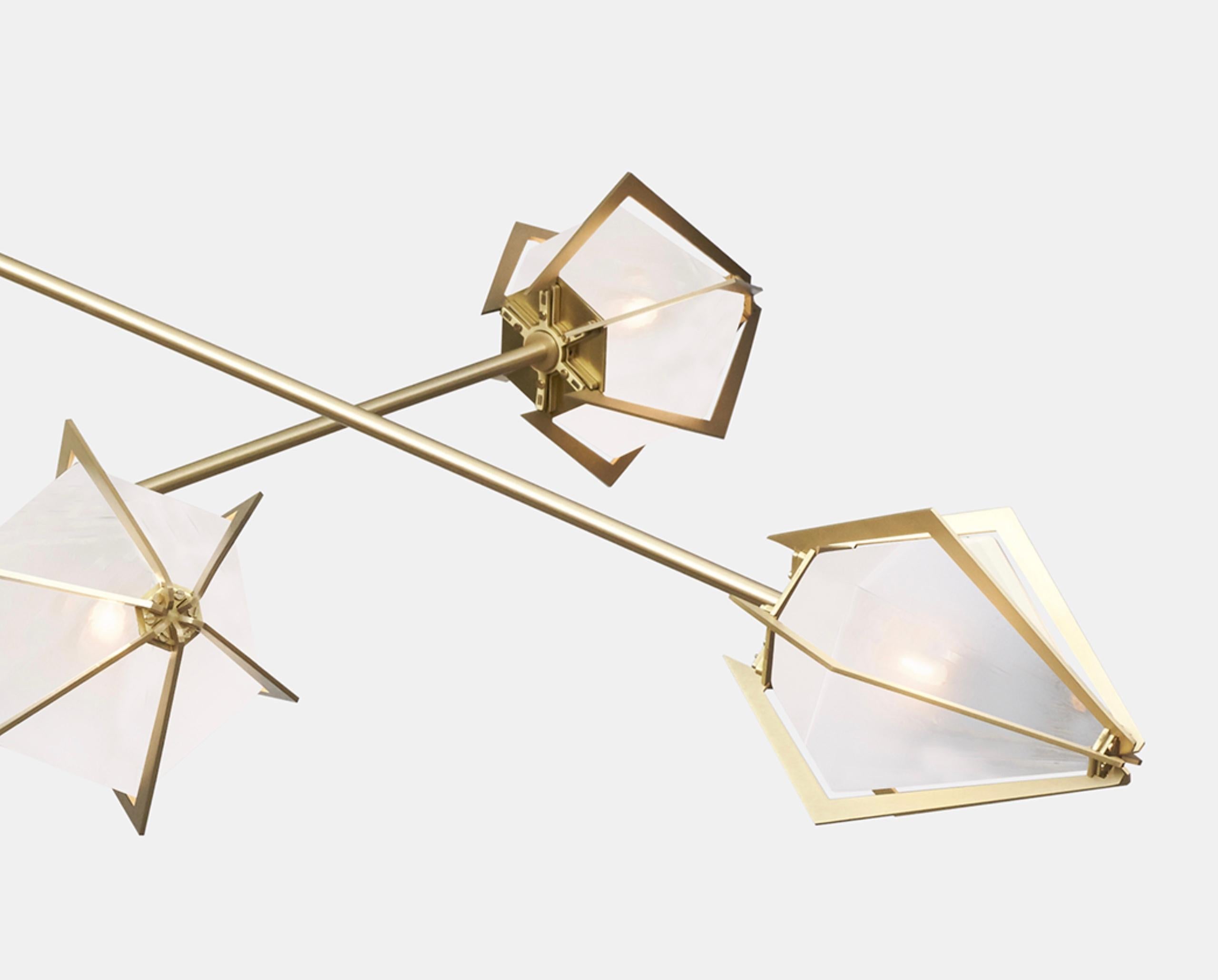 Canadian Harlow Spoke Chandelier Large in Satin Brass and Alabaster White Glass For Sale