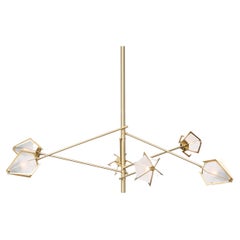 Harlow Spoke Chandelier Large in Satin Brass and Alabaster White Glass