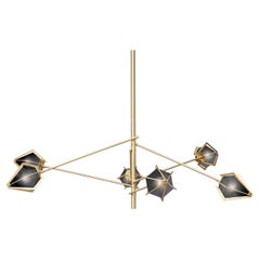 Harlow Spoke Chandelier Large in Satin Brass and Smoked Gray Glass