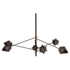 Harlow Spoke Chandelier Large in Satin Bronze and Smoked Gray Glass