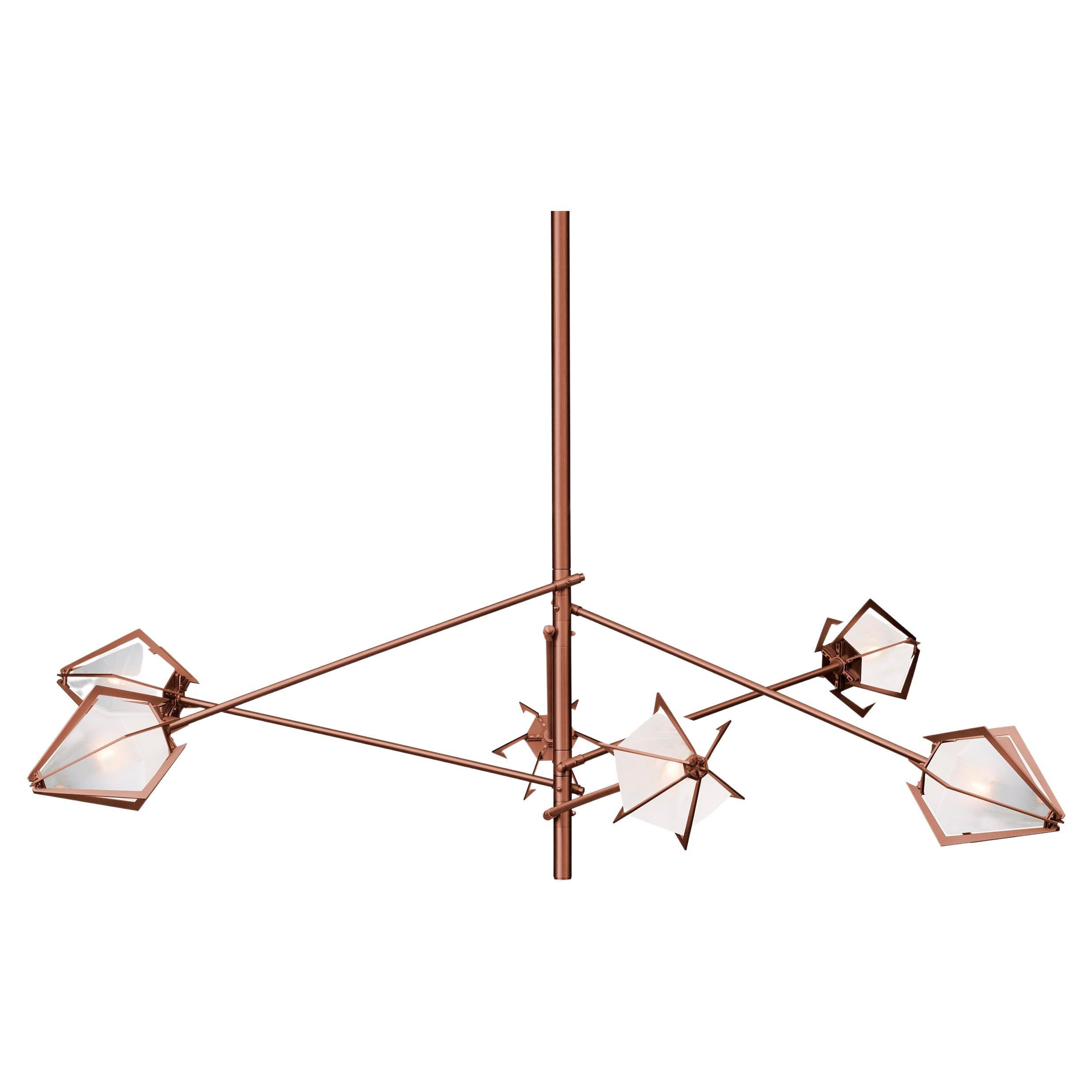 Harlow Spoke Chandelier Large in Satin Copper and Alabaster White Glass For Sale