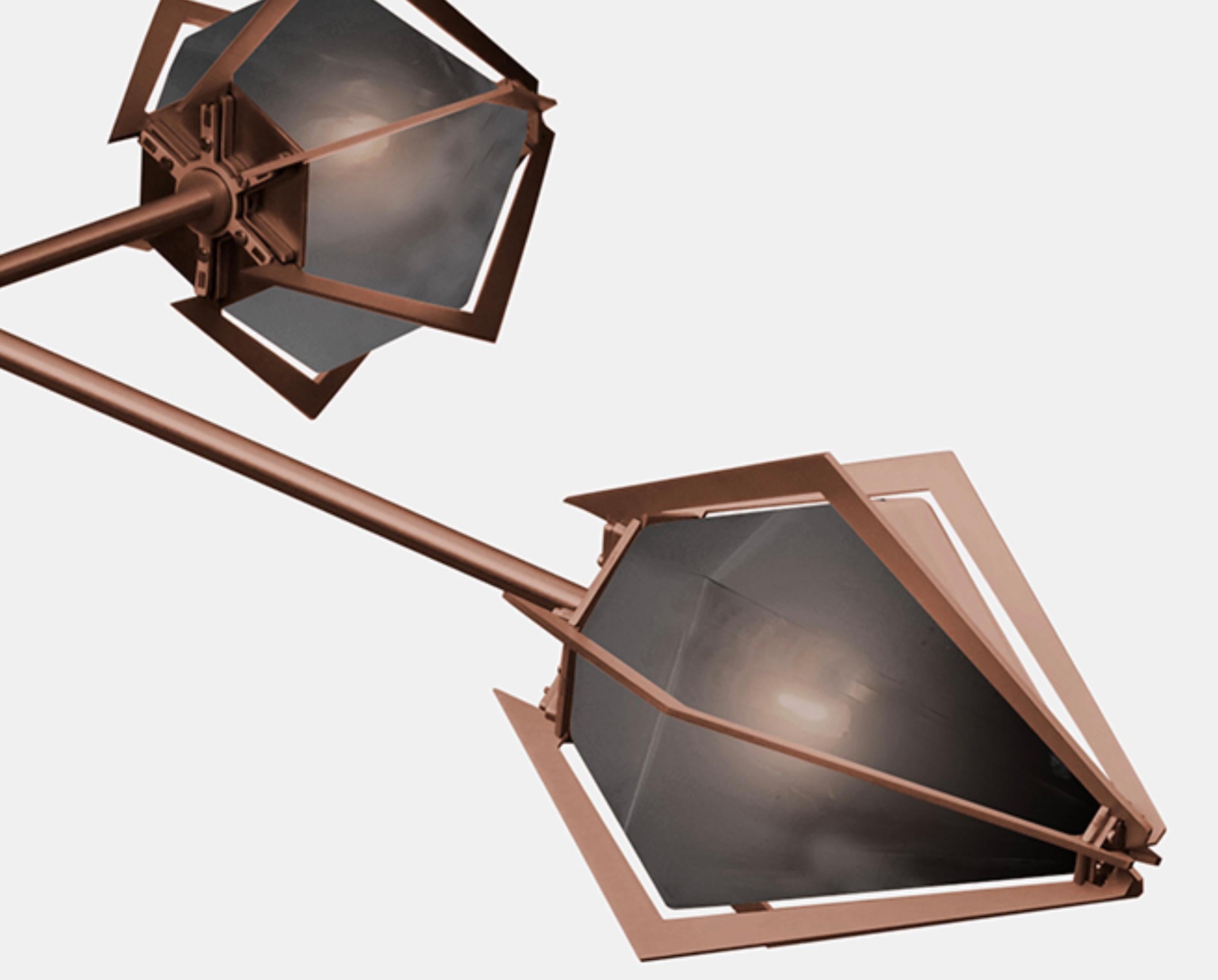 Harlow Spoke Chandelier Large in Satin Copper and Smoked Gray Glass In New Condition For Sale In New York, NY